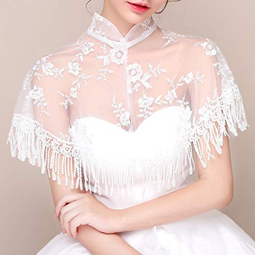 Wedding Shawl High Neck for Jacket Wedding Floral Lace Bridal Wraps Cape Women S, 30cm, White3