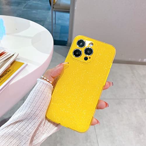 Coque antichoc iPhone 13 jaune fluo paillettes scintillantes