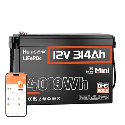 12V 314Ah (300Ah) LiFePO4 Lithium Battery Bluetooth MINI, Built-in 200A BMS, Max. 4190Wh Energy, EV A+ Cells 15000 Deep Cycles Batterys for RV, Marine, Solar
