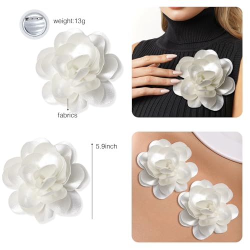 Image of 2Pack 6inch Extra Large Satin Brooches Lapel Pins Dainty Elegant Fabric Camellia Rose Flower Brooch Pin for Women Wedding Part Dance Clothes Accessories Jewelry