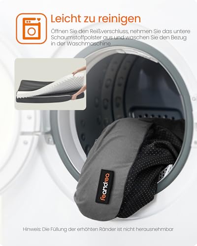 Feandrea Orthopädisches Hundebett, Hundekissen, Hundekorb, weiche Polsterung, Hundesofa, erhöhte Ränder, Bezug abnehmbar und waschbar, 91 x 63 x 18 cm, rutschfeste Unterseite, hellgrau PGW076G02V1