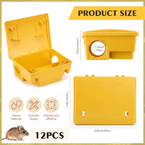Image of Qualirey 12 Packs Rat Bait Stations Rodent Traps Outdoor Indoor, Yellow