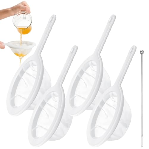 VIDSTW 4 Pièces Nylon Tamis Fin avec 1 Bâton D'agitation Alimentaire Filtre avec Poignée 80/100/200/400 Mailles Passoire Fine Tamis Cuisine Tamis Farine pour Jus Lait Café Lait de Soja