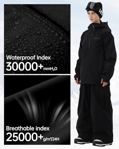 Image of Ski Jacket Women with Recco 3L Snowboard Anorak Pullover Baggy Coat Hooded Insulated Hoodie Waterproof Warm