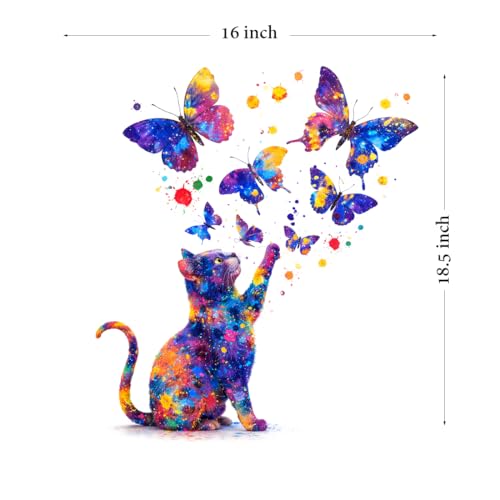 Image of Rangoli Colorful Cat Butterfly Wall Sticker 16 x 18.5 Inch Abstract Paint Splash Design Self Adhesive Wall Decor for Living Room Bedroom Kids Room Modern Wall Art