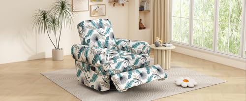 ROCKRAIN Manual Swivel Recliner Rocker Chair for Nursing Moms: 360° Smooth Rotation & Gentle Rocking - Quiet Operation for Late-Night Baby Soothing - Adjustable Backrest 110°/160° - 22" Deep Chenille