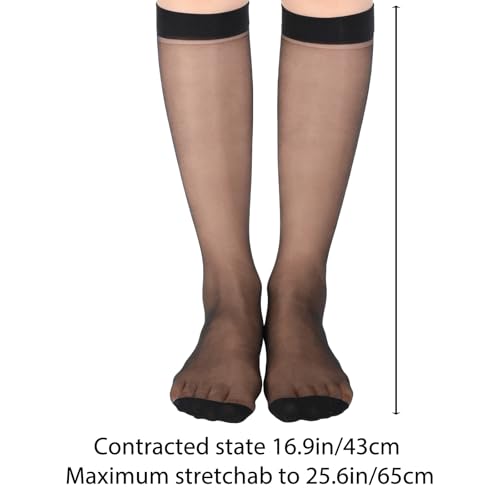LIQWEI 6 Pairs Black Knee High Stockings For Women, Sheer Black Stockings Hose Hosiery Stockings For Women - Thumbnail 5