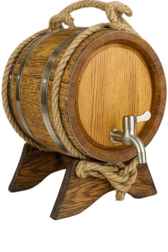 Bodega75 Oak Aging Barrel with Stand & Spigot – Mini Whiskey/Wine Barrel for Home Aging – Available in 3, 5, 10 L (Old Style, 3L)