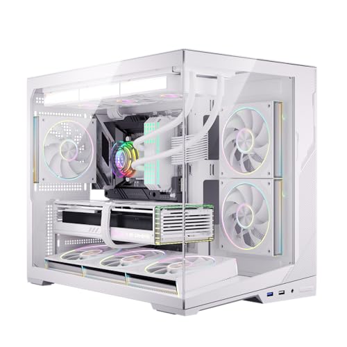 ESGAMING M-ATX Mini Tower PC Case 360MM RAD Support 8 Slanted Base 270 Full View Tempered Glass Gaming PC Case - Zero White Without Fan