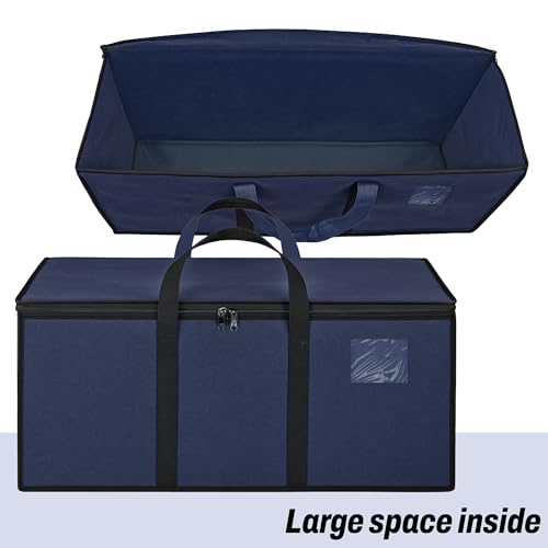 Image of Storite Multi-Purpose Heavy Duty Moisture Proof 81 Litres Canvas Super-Size Jumbo Underbed Storage Bag /Toys /Blankets /Stationery Paper /Clothes Storage Bag (87x26x36 cm),Navy Blue