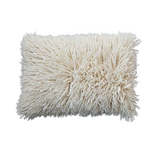 Creative Co-Op New Zealand Wool and Cotton Lumbar Pillow, White