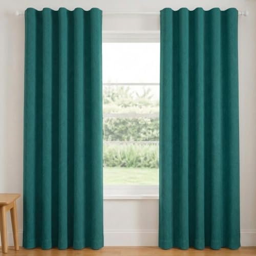 Image of FRESH FROM LOOM Window & Door Non-Ring Curtains | S-Wave Pleat | Premium 10 feet | S-Wave Pleat | Non Ring Curtain | S-Wave Pleat (Teal | 10 Feet Long, Set of 2)
