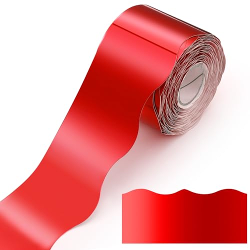 Ecally 65.6 Ft Scalloped Bulletin Board Borders Decor,Red