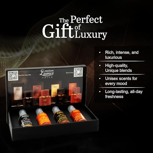 Image of Creation Lamis Prive Men Eau De Parfum Gift Set 4x20ml | Cuir Ultime, Tabac Aromatique, Amber Imperial, Oud Magique | Long-Lasting Amber, Citrus, Woody, and Leather Notes