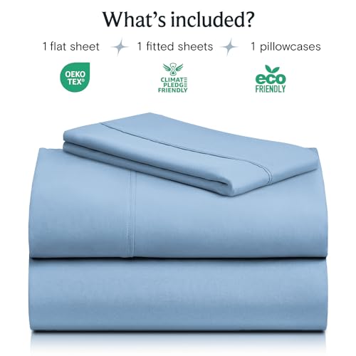 Image of LuxClub Club Twin Sheets - Soft Bed Sheet for-Boys-and-Girls-4 PC Deep Pockets 18 inch Eco Friendly Wrinkle Free Kids Machine Washable Hotel Bedding Silky Soft- Sky