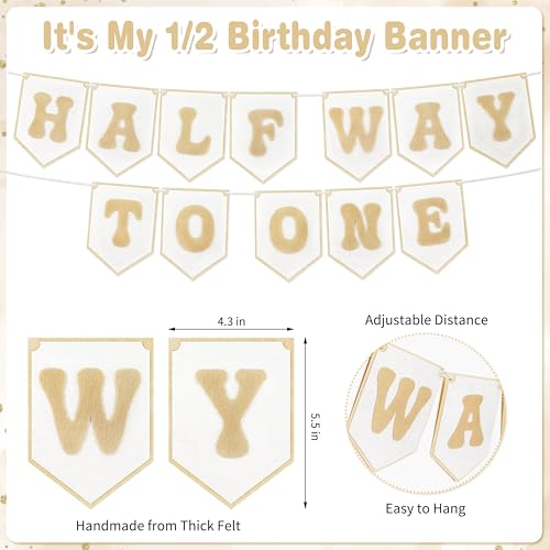 Image of 1 /2 Birthday Boy Half Birthday Decorations - Half Way to One Banner Cake Topper Tassel Wood Bead High Chair Banner Hat for Boys and Girls 6 Months Birthday Decorations Party Supplies