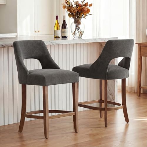 Image of UVV Bar Stools Set of 4, Upholstered Counter Height Bar Stools, Modern Counter Stools with Wood Legs for Kitchen Island Dining Room Bar, Dark Grey