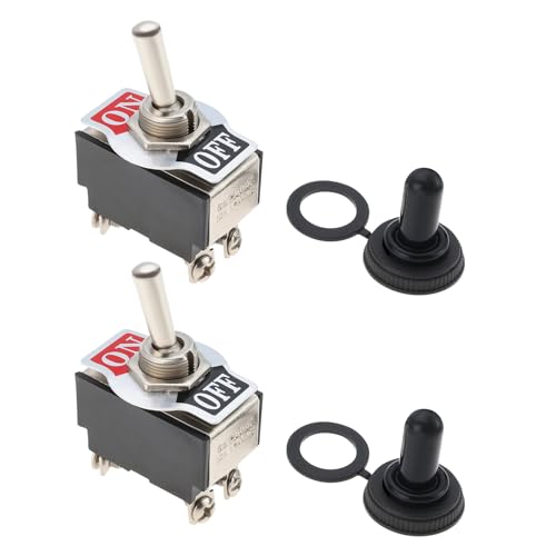 VGOL 2 Pièces Interrupteur à Bascule Double Pôle DPST on Off 53,2x33,5mm 10A 125VAC 6A 250VAC avec Capuchon Étanche en Métal Interrupteur à Bascule à 4...