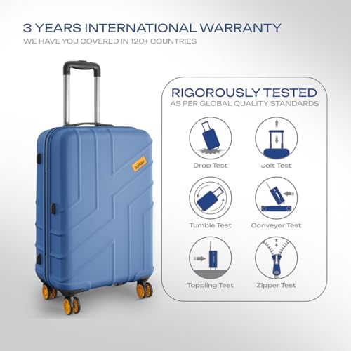 Image of Safari Stratos 8 Wheels Set of 3 Trolley Bags, Hard Case Polycarbonate, 360º Wheeling Carry on & Check-in Luggage for Men & Women, Suitcase for Travel, Trolley Bags for Travel, Steel Blue