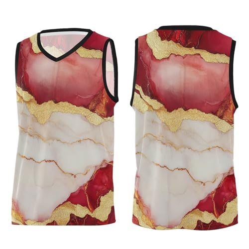 GuoChe Camiseta de baloncesto para hombre, transpirable, para hombres, mujeres, jóvenes, equipo Scrimmage, Mármol Rojo Blanco, XX-Large