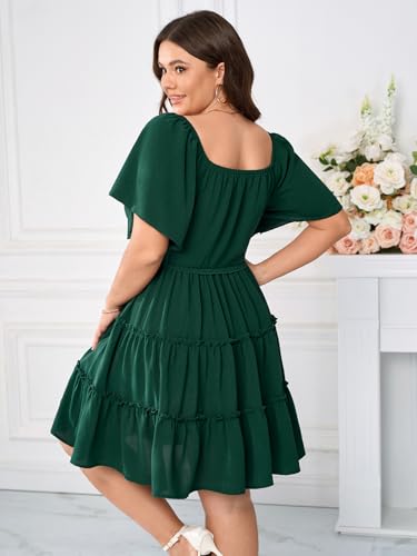 Image of SHESTARR Womens Plus Size Casual Mini Dress Sweetheart Neckline Short Flutter Sleeve Smocked A Line Tiered Ruffle Dresses