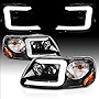 AmeriLite for 1997-2003 Ford F150 97-2002 Expedition Pickup Truck LED Tube Black Projector Replacement Headlights Set - Driver and Passenger Side