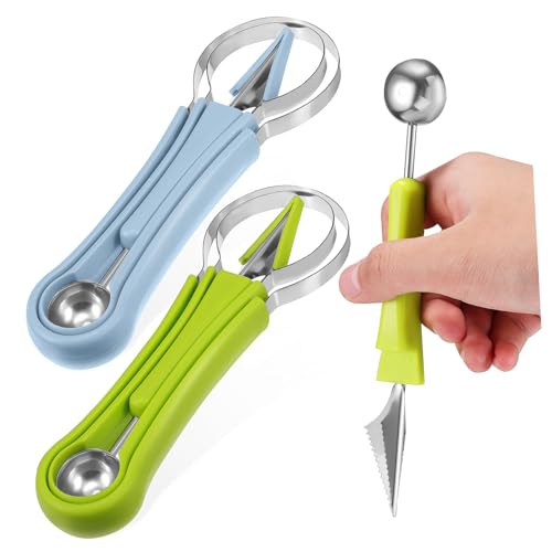 DECHOUS 2セット フルーツツール ステンレス製ウォーターメロンボーラー カンタロープピーラー 果物彫刻器具 キッチン用拡ハンドル付き 水