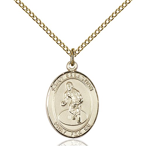 Bonyak Jewelry Saint Medal Collection Custom Engraved Gold Filled St. Sebastian/Wrestling Pendant 3/4 x 1/2 inches with Gold-Filled Lite Curb Chain