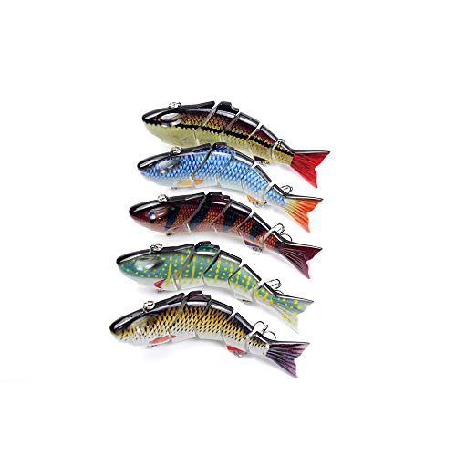 Yialia Isca de pesca biônico corpo duro isca afundada 5 segmentos isca de pesca isca de pesca multi-