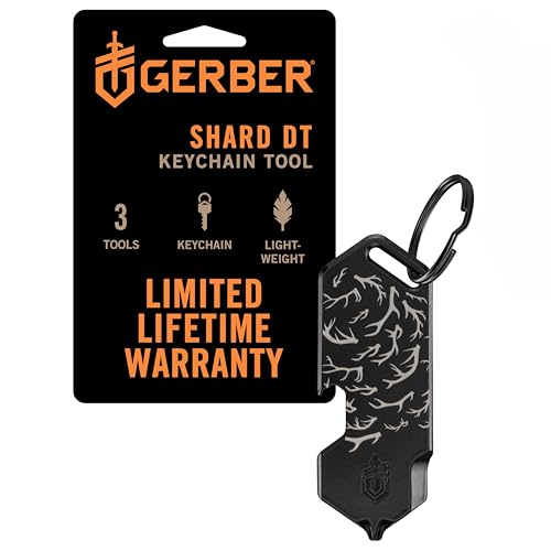 Gerber utensile multifunzionale e portachiavi, Shard DT, piastrina con 3 funzioni per i piccoli problemi quotidiani, lunghezza: 6,5 cm, peso: 28 g, acciaio inossidabile, nero, 1074041