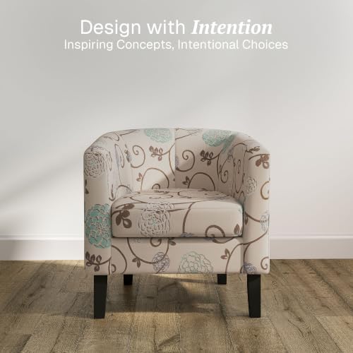 Image of BELLEZE Living Room Chairs Set of 2, Linen Round Accent Barrel Chairs, Club Tub Sofa Chairs for Bedroom, Corner Chairs with Flared Legs and Cozy Soft Padding - Highland (Floral Print)