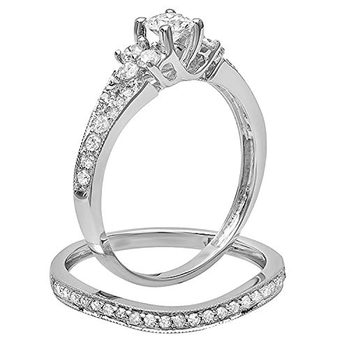 Dazzlingrock Collection 1.00 Cttw Round White Diamond Solitaire with Accents Vintage Style Wedding Ring Set for Her, Available in 10K/14K/18K Solid Gold3