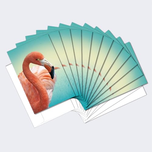 Cartes de vœux flamant rose écologiques pour écrire à vos proches avec tendresse - Lot de 12