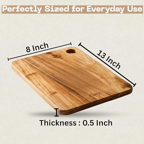 Image of Classyo Wooden Cutting Board for Kitchen, Wooden Chopping Board Wood, Made with Natural Acacia Wood for Vegetables, Fruits & Cheese Cutting, Reversible (Medium, 13 x 8 x 0.5 inch)