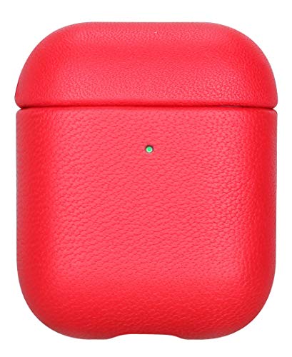 AirPods Genuine Leather Case, Lopie [Handmade Series] AirPods Cover Protective Skin, Portable Shockproof Shell Dust/Dirt Proof Case for Apple AirPods - Red
