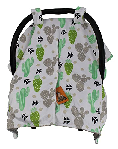 Image of Dear Baby Gear Car Seat Cover for Boys & Girls - Baby Carseat Canopy w /Snap Opening - Infant Seat Cover - Stroller & Nursing Covers - Newborn Carrier Canopy - 40x30 inch (Cactus Cacti - Light Grey Dot)
