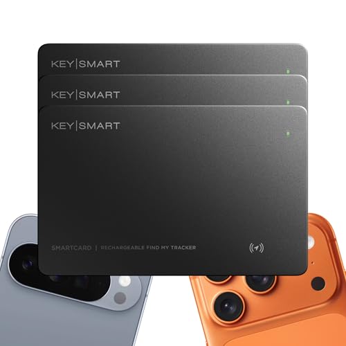 KeySmart SmartCard (Gen 3) MFI-Certified Wallet Tracker Card Dual Network Compatible with Apple Find My & Google Find Hub Rechargeable GPS Item Finder Tracking for Luggage Tag Waterproof 3 Pack