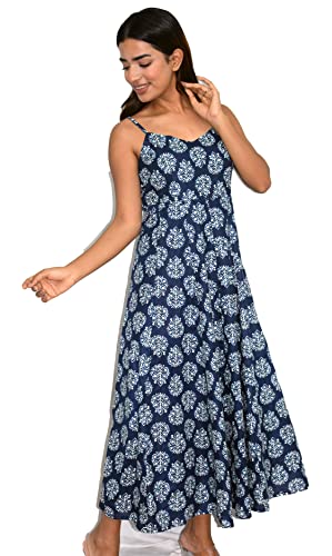 Image of JAIPUR HAND BLOCK Cotton Sleeveless Long Flared A Line Dress|Gown (S00063)