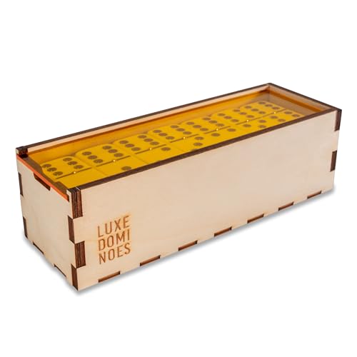 Deluxe Modern Domino Set Double Six en caja de madera con tapa acrílica