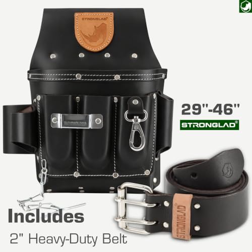 STRONGLAD Electricians Tool Belt - 13-Pocket Smooth Top-Grain Leather Pouch, Adjustable 29-46 in Fit, Heavy Duty Utility Belt for Electrical Work, Jobsite Tool Organizer by STRONGLAD - Used condition - Image 6
