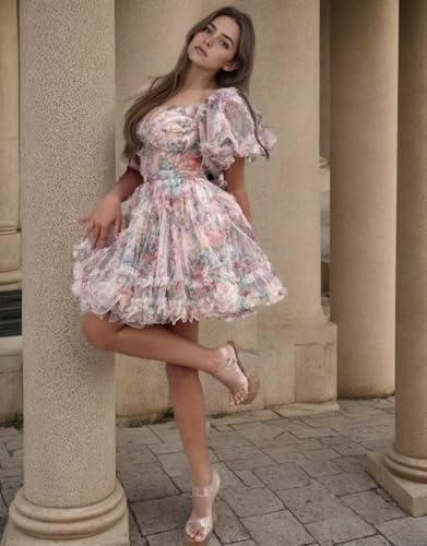 Off The Shoulder Floral Homecoming Dresses Short 2025 Floral Corset Prom Dress2