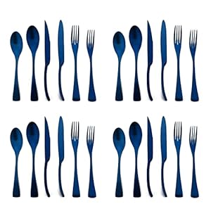 Luxury 18/10 Stainless Steel Matte Blue Cutlery Flatware Set – Utensil Set Steak Spoons and Forks Knife Silverware Set,Service for 4 (24-Piece)