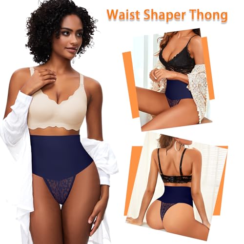 Image of Werena Tummy Control Thong Shapewear for Women Mid High Waisted Body Shaper Underwear Lace Shaping Thong Girdle Panties