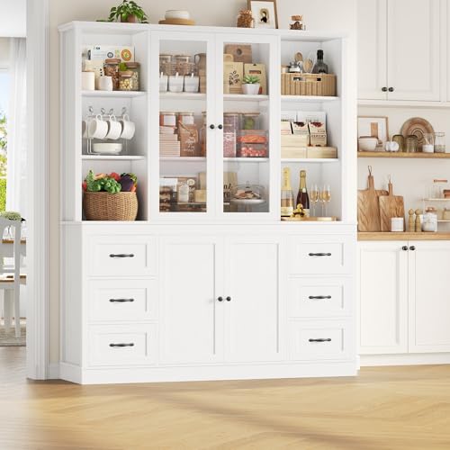 HIFIT Large Hutch Cabinet with Glass Doors and Drawers