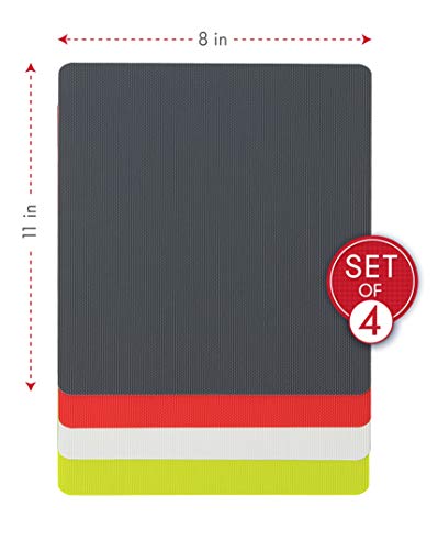 Image of Dexas Heavy Duty Grippmat Flexible Cutting Board Set of Four, 8 by 11 inches, Gray, Red, White and Green