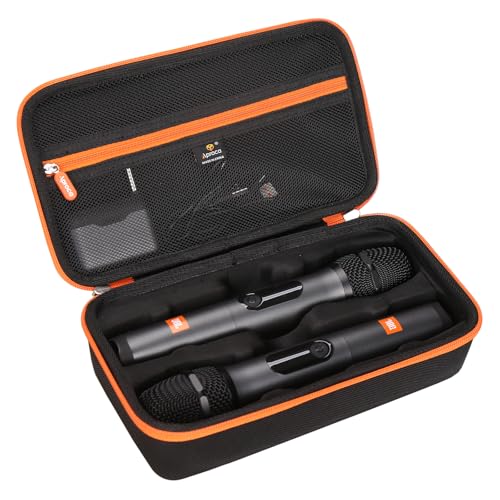 Aproca Two Microphone Case Compatible with JBL Wireless Two Microphone System, Portable Handheld Dual Mic Bag for Receivers, Adapters, AA Batteries-Black