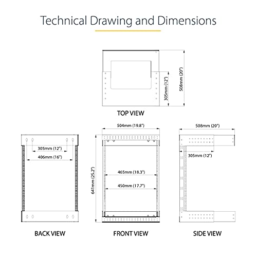 Startech.com 12U 19" Wall Mount Network Rack - Adjustable Depth 12-20" 2 Post Open Frame Server Room Rack For Av/Data/ It Communication/Computer Equipment/Switch W/Cage Nuts & Screws (Rk12Walloa) #TOP7
