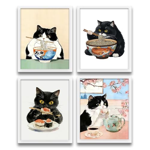Impression chat japonais vintage XUNLURY lot de 4 affiches murales de 20x25 cm sans cadre