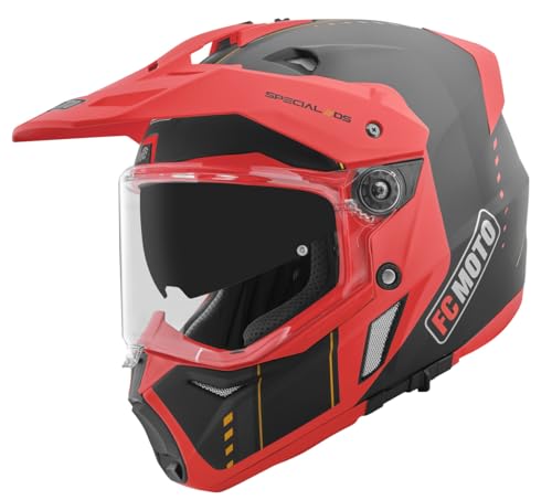 FC-Moto Pro Air Casco Enduro, Nero/Rosso, L