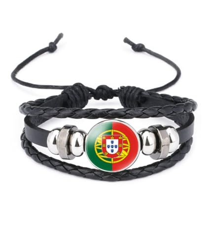 vmcoatdu World Many National Flags Bangle Retro Alloy Leather Bracelet for National Flag Braided Rope Bracelet Bangle, One Size, Metal, alloy